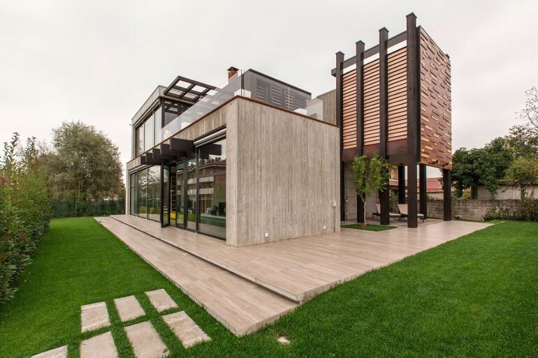 Modern Concrete Block House with Wooden Patio Attached (1)