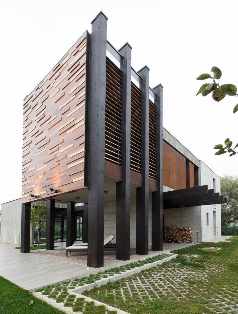 Modern Concrete Block House with Wooden Patio Attached (6)