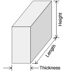 Wall with dimensions in thickness, length and height